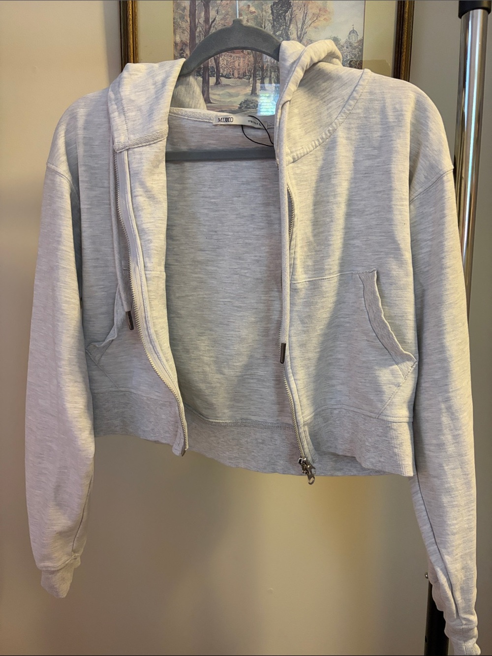 Cropped Light Gray Zip-Up Hoodie Bomber Jacket